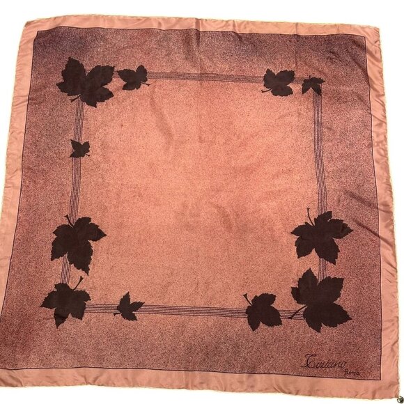 Vintage Tiziano Roma Silk Scarf Bessi Tag Italy Pink Gray Leaves 30in Square - Picture 3 of 16